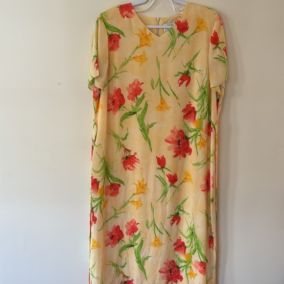 J. Stevens Woman by Carol Escritor Yellow W/Flowers Full Length Dress Size 22 W - Picture 1 of 10